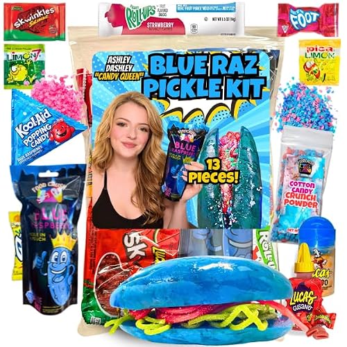 Blue Raspberry Pickle Kit-W-Cotton Candy Crunch-Candy Gift Pouch-(13 PCS) Birthday Gifts For Kids-Tiktok trend items by Food Crush (BLUE RAZ PICKLE KIT)