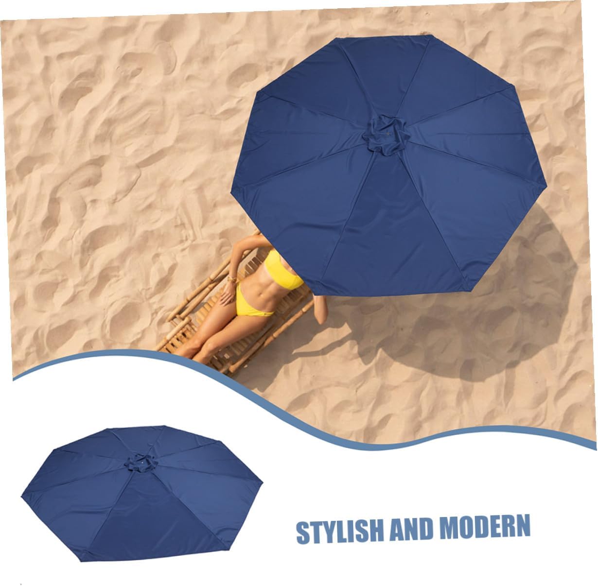 TIDTALEO Patio Umbrella Replacement Canopy 2.7m with 8 Ribs Outdoor Yard Umbrella Accessory Navy Blue Waterproof Rainproof Fabric for Garden and Beach Use