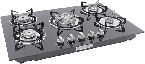 Estufa de cocina de gas de 30 pulgadas, 5 quemadores, cocina de superficie de vidrio templado incorporada, estufa de gas, cocina de gas convertible