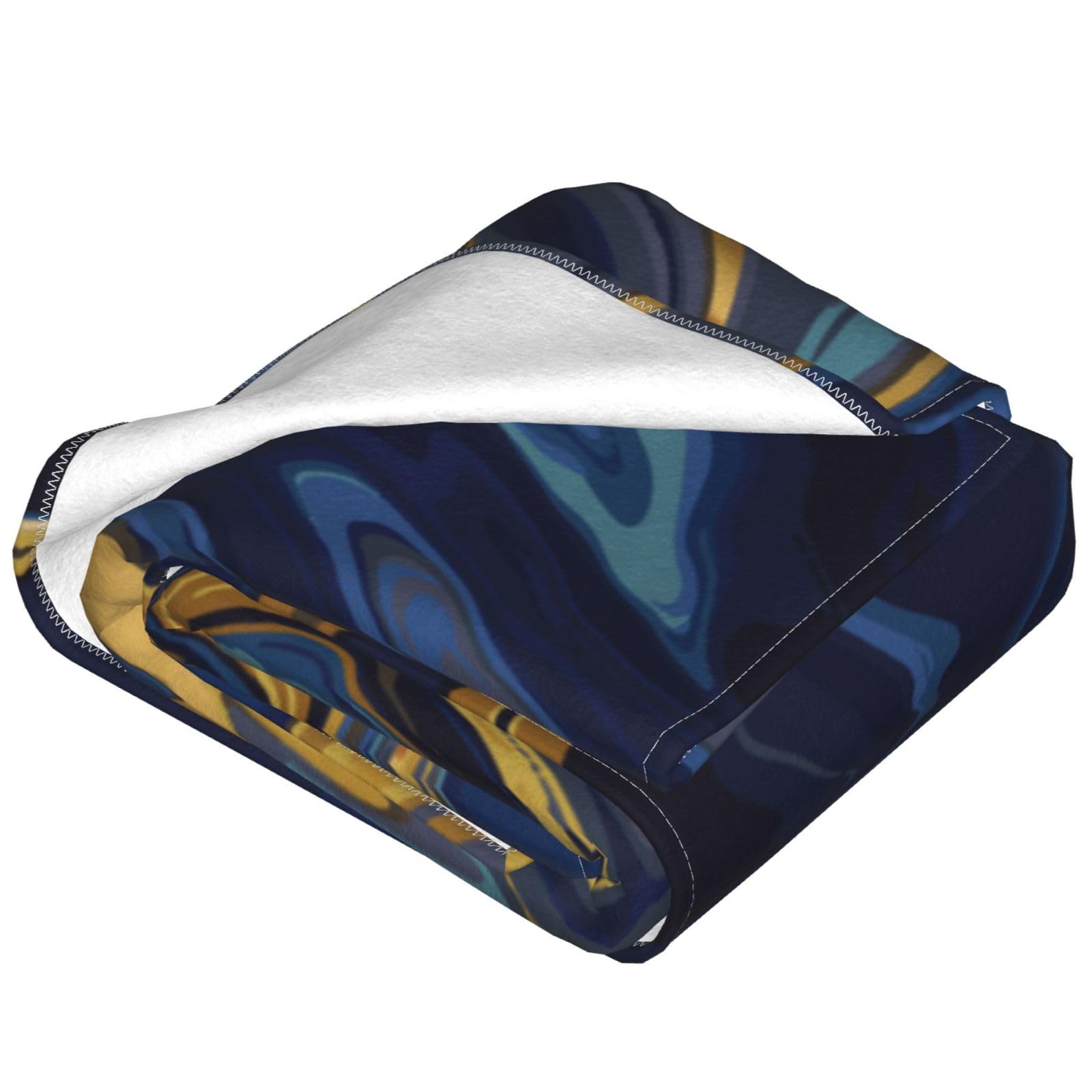 Coperta Pile 150x200 Cm Blu E Oro: Motivo Marmo Fluido, Morbida, Leggera, Per Divano, Letto Singolo, Campeggio