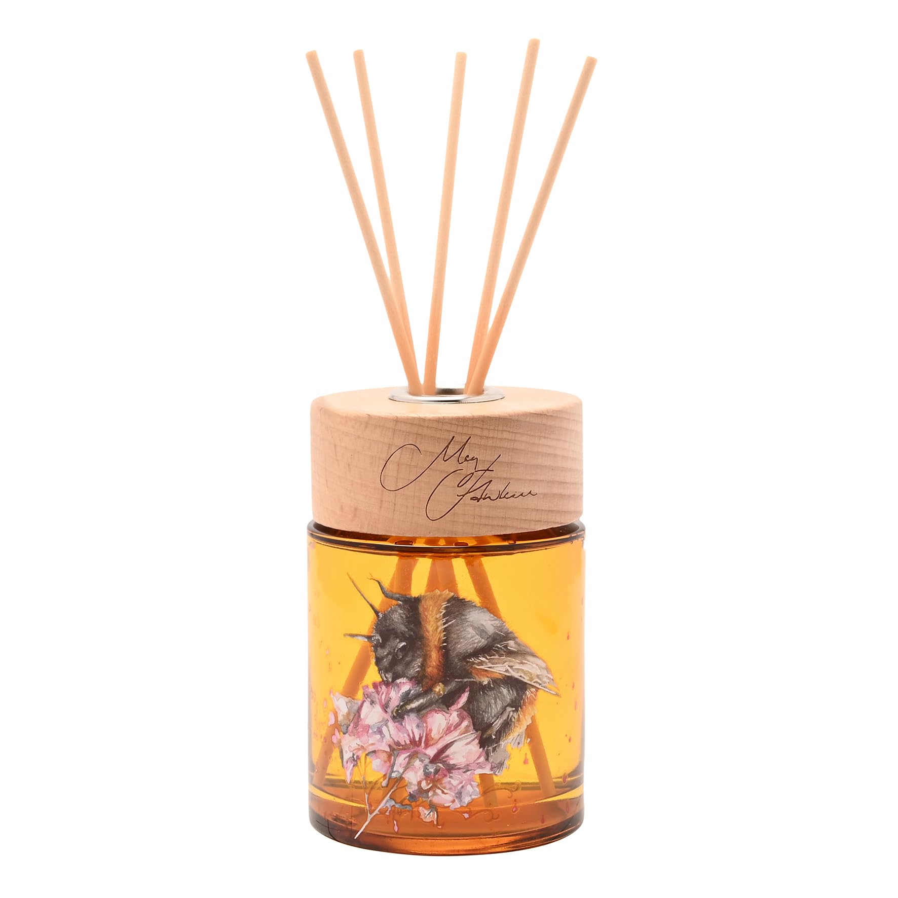 Meg Hawkins 150ml Reed Diffuser – Bumble Bee Honeysuckle Blossom – Glass Bottle And Gift Box With Watercolour Wildlife Design – Long-Lasting Home Fragrance