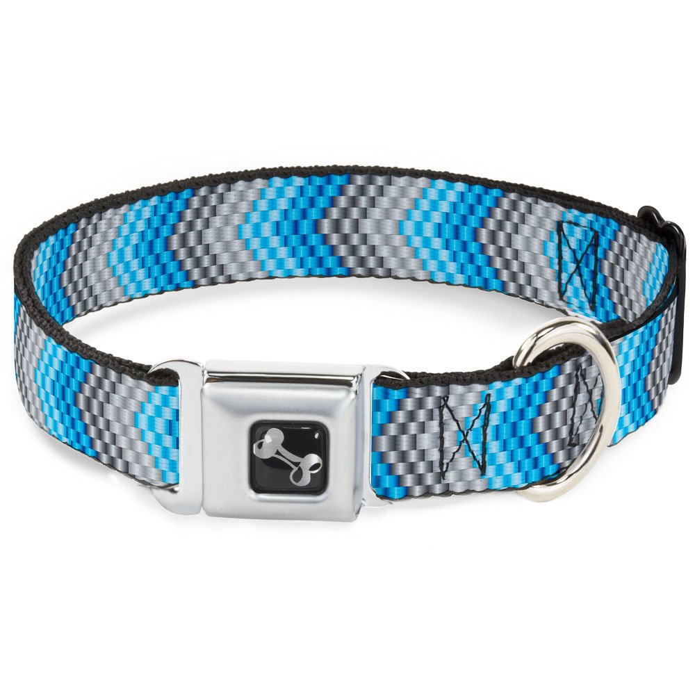 Buckle Down Seatbelt Buckle Dog Collar - Chevron Weave Grays/Blues - 1" Wide - Fits 15-26" Neck - Large