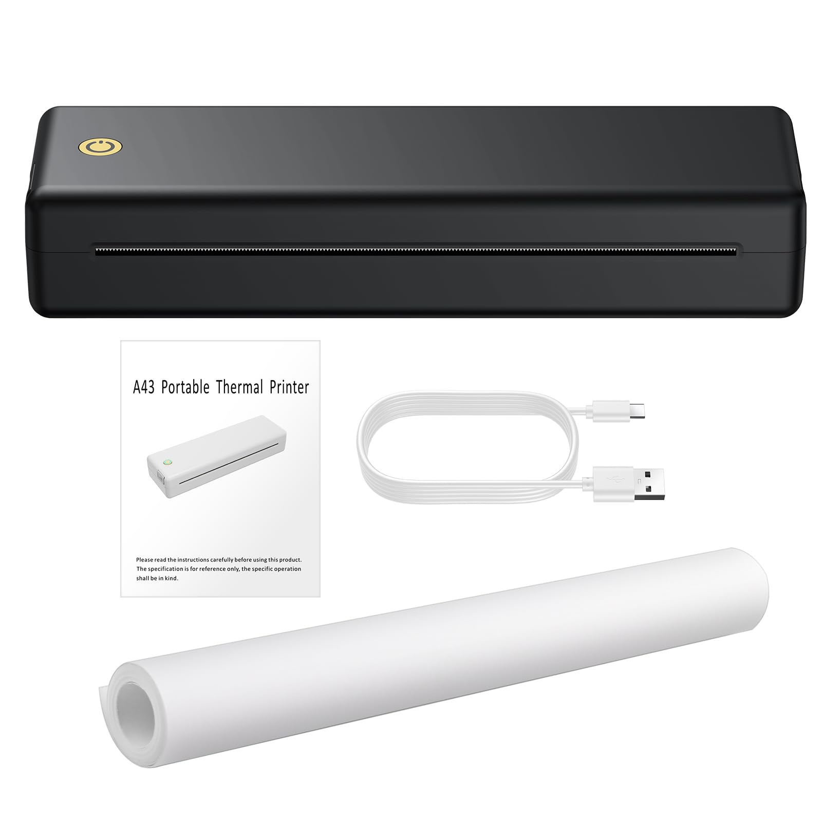 eSynic Impresora Portátil A4 sin Tinta Impresora Térmica Bluetooth Mini Impresora Móvil Impresora Compacta Impresora Inalámbrica Multitamaño para Oficina Estudio con Batería 2600mAh - Negro