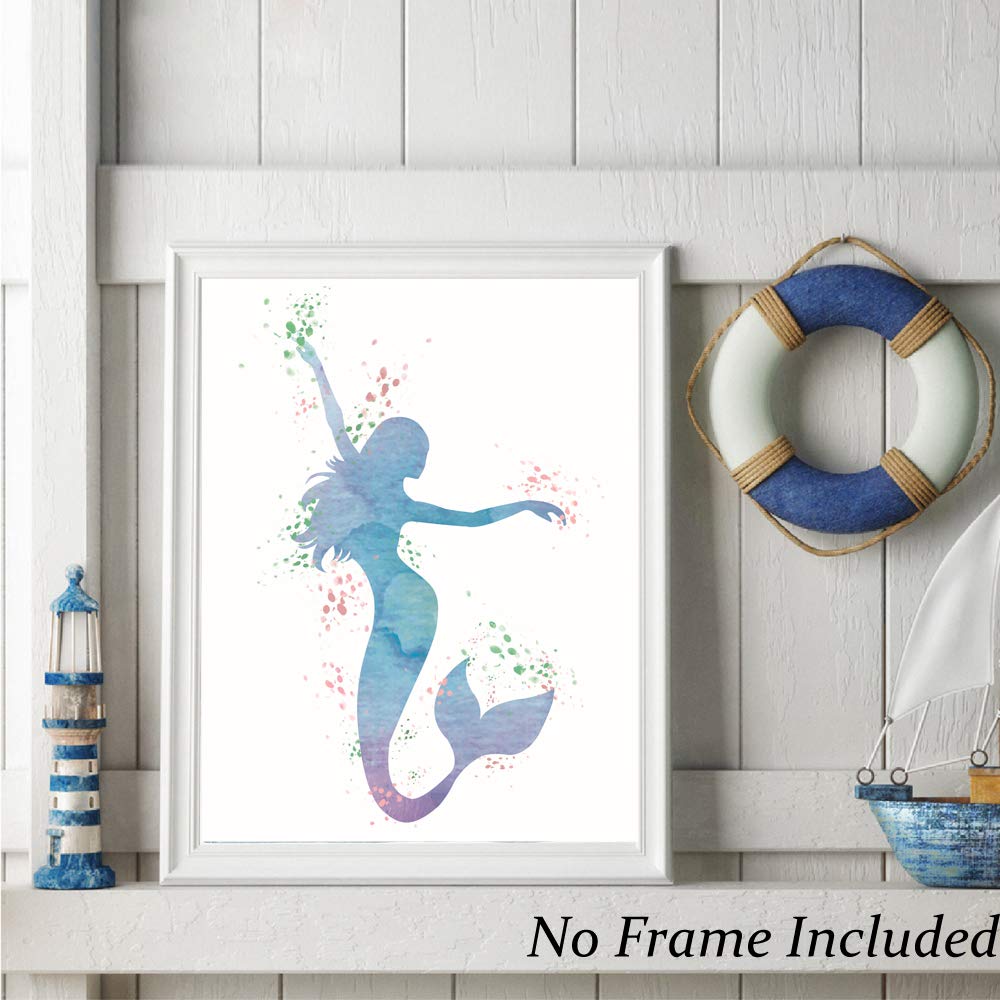 Meerjungfrau-Aquarell-Kunstdruck Auf Holzschild – Dekoration Für Kinderzimmer, Mädchenzimmer, Wohnung