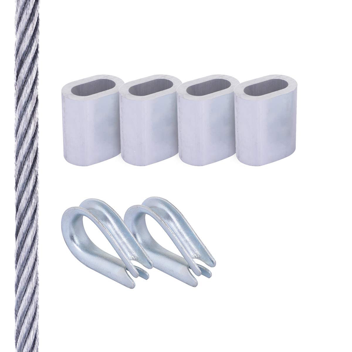 Seilwerk STANKE Soportes para plantas trepadoras, barandilla, Cuerda de acero galvanizado 30m 6x19 6mm, 4x casquillo, 2x guardacabo galvanizado