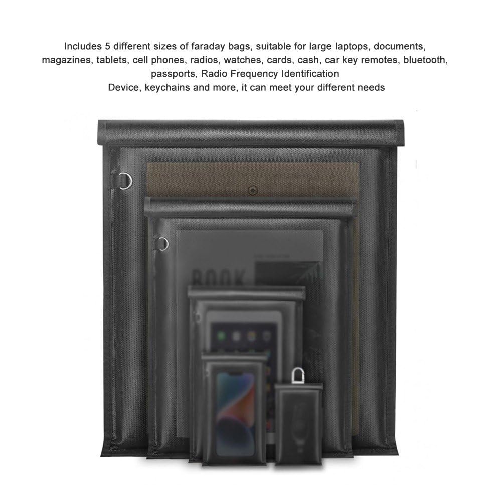 5 Pezzi/Set Borse Faraday Borsa per Documenti Ignifuga Borsa Impermeabile Borsa per Schermatura del Segnale Borsa Bloccante per Laptop, Tablet E Chiavi della Macchina
