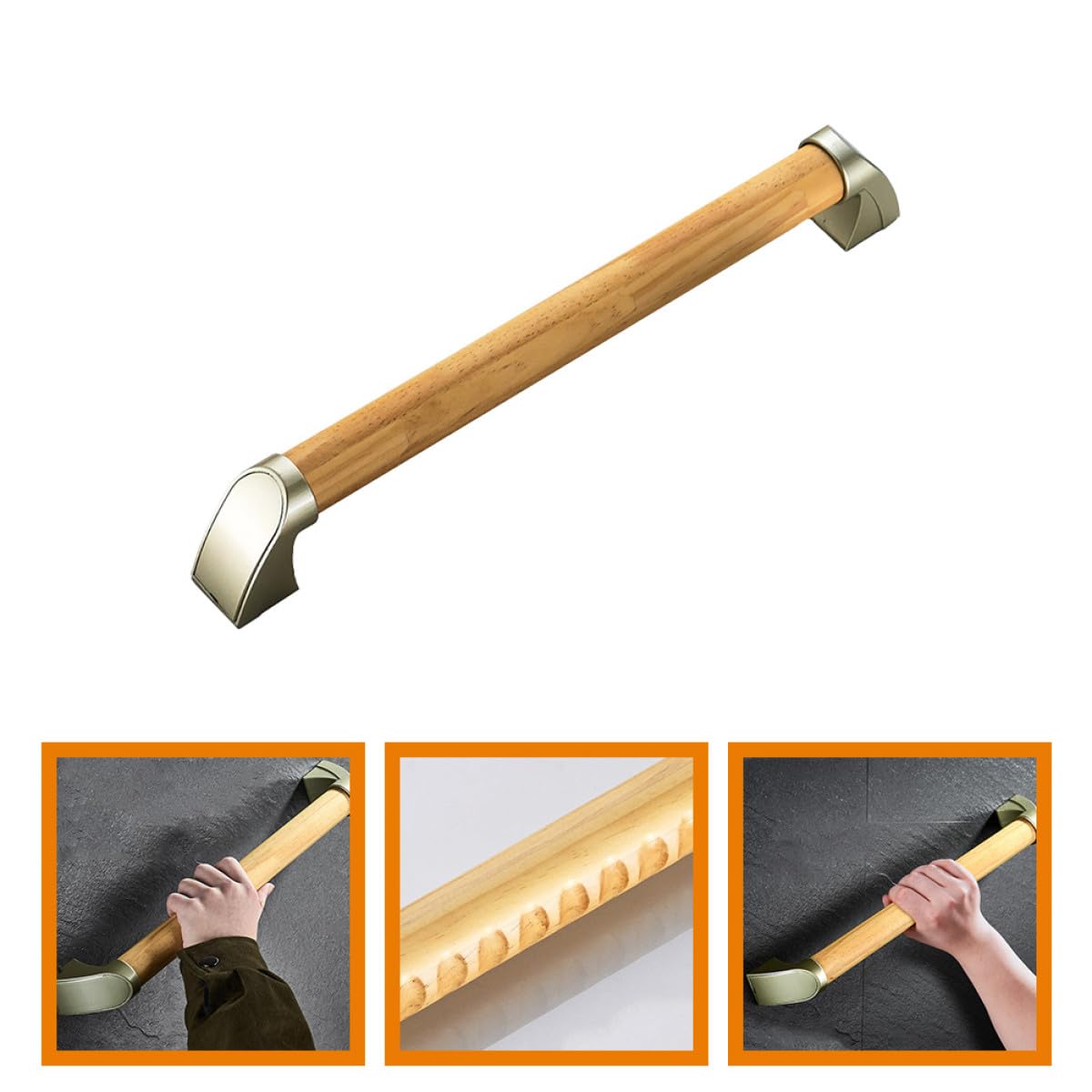 Cabilock Pasamanos Multifuncional de Aluminio de Baño Antideslizante de Aleación Madera, Barra de Apoyo Seguridad para Ducha Hogar