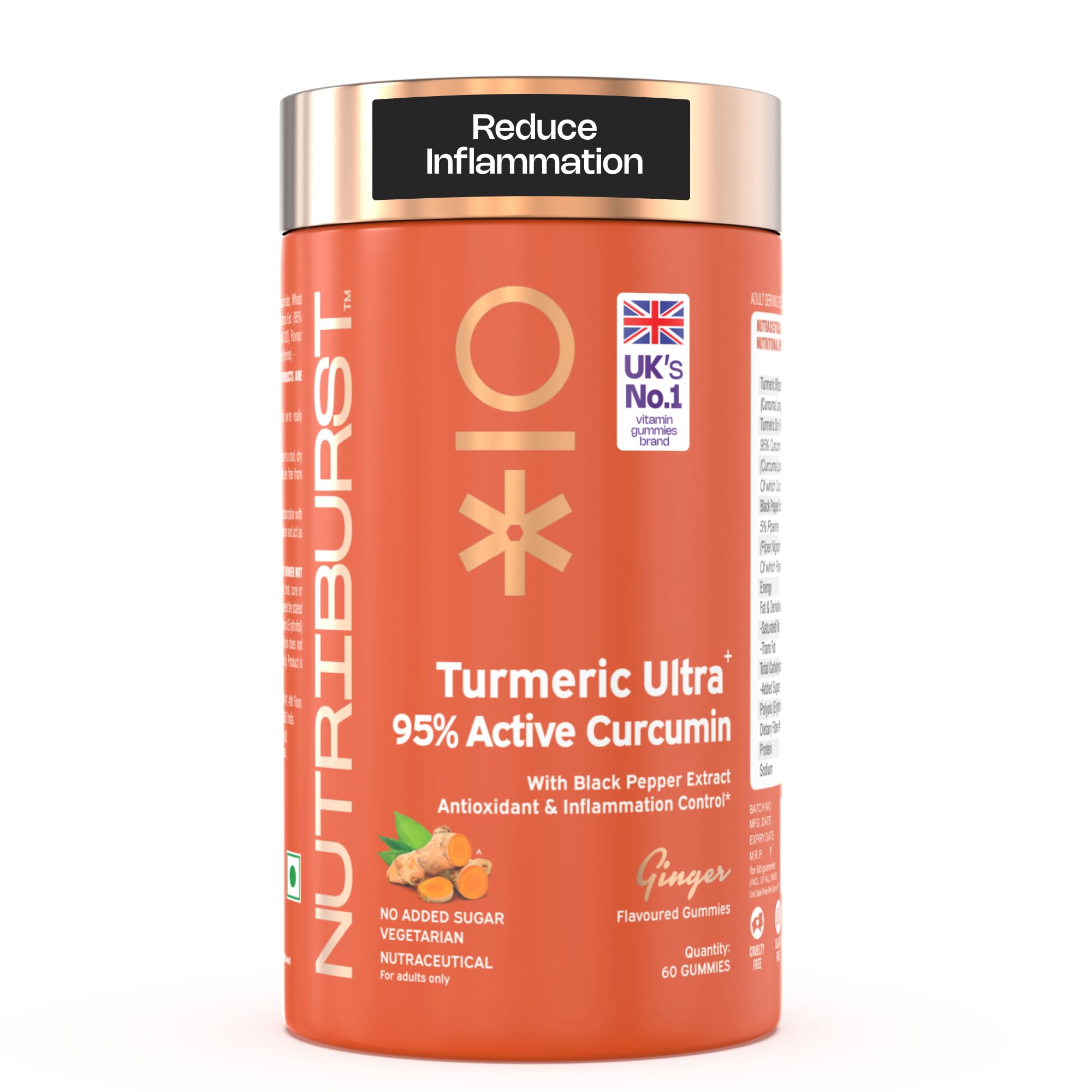 - Turmeric Ultra Gummies with 95% Active Curcumin & Black Pepper Gummies | Anti-inflammatory & Antioxidant | No-Added Sugar | Ginger Flavor | 100% Vegetarian | 60 Gummy