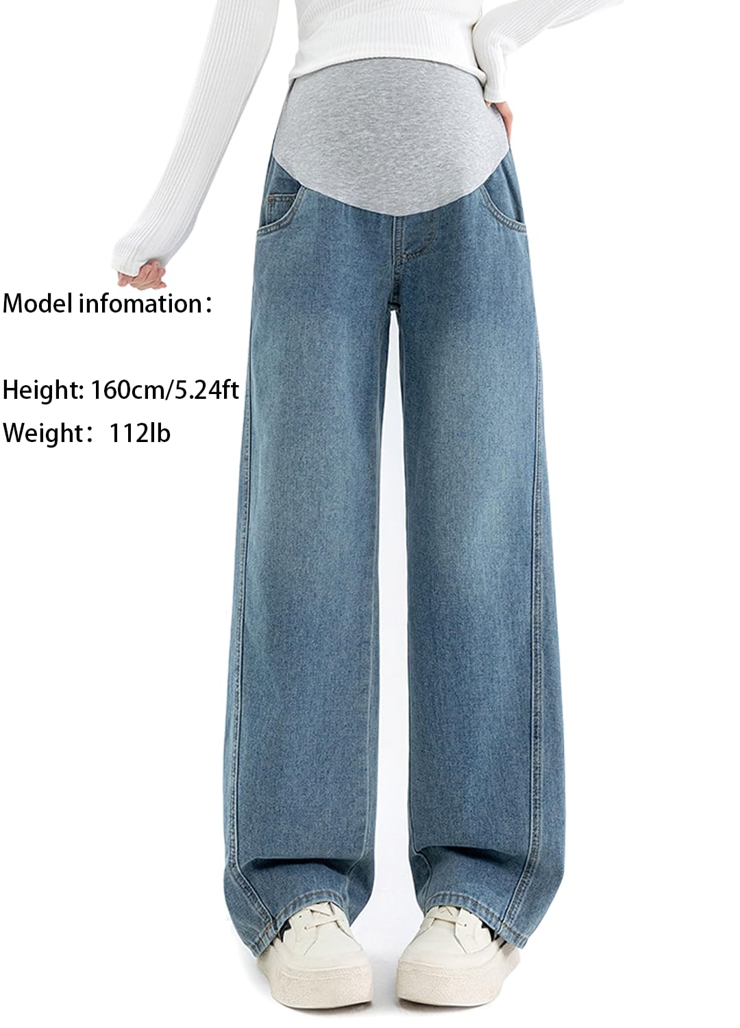 Alled Maternité Jeans, Pantalon Maternité Jambes Larges Réglable élastique Taille,Jeans Grossesse Lâche avec des Poches Pantalon Décontracté
