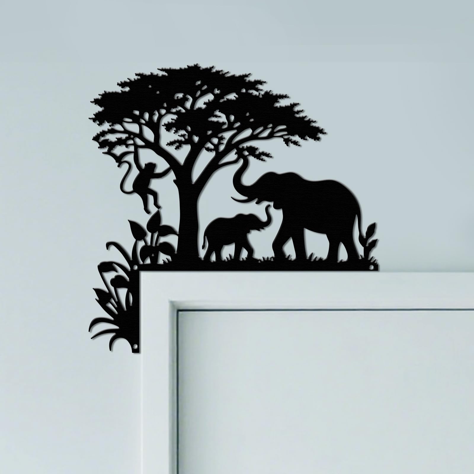 CUTHOLLOW Elephant and Tree Door Topper Sign Wall Art Decor, 25x25cm Metal Unique Hanging Above Door Frame Corner Accent for Home Living Room Front Door Hallway Bedroom Bathroom Entryway