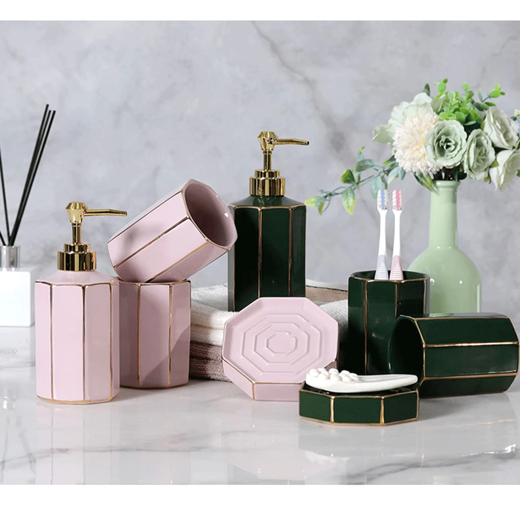 Set di Accessori da Bagno in Ceramica - 5 Pezzi Set di Dispenser di Sapone Eleganti per lavabo, arredo per la casa, Porta spazzolini, Vassoio per Bicchieri, Fla