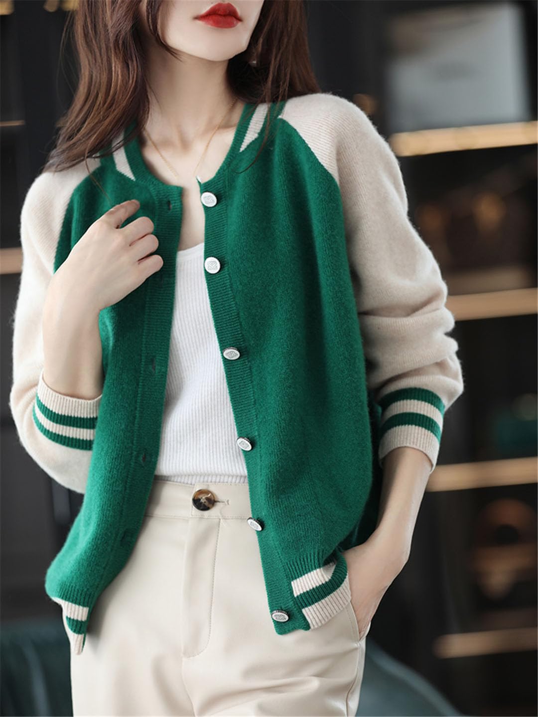 Cárdigan De Lana De Manga Larga para Mujer, Chaqueta De Punto con Cuello En V, Parte Superior Suelta Informal
