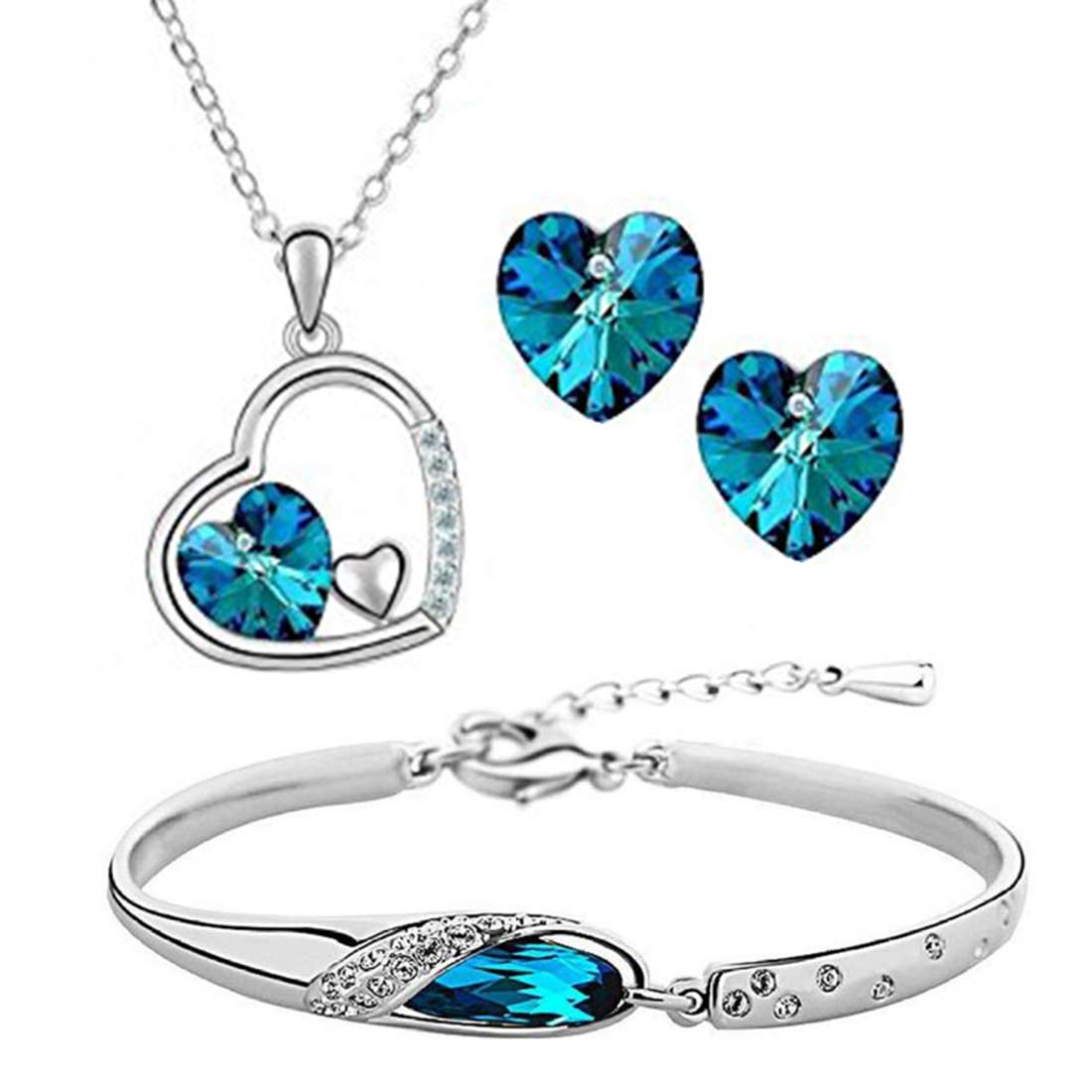 Peora Ocean Blue Heart Shape Austrian Crystal Pendant Set With Elegant Earrings and Bracelet For Girls Women (B07CRNBM7B) Amazon Price History, Amazon Price Tracker