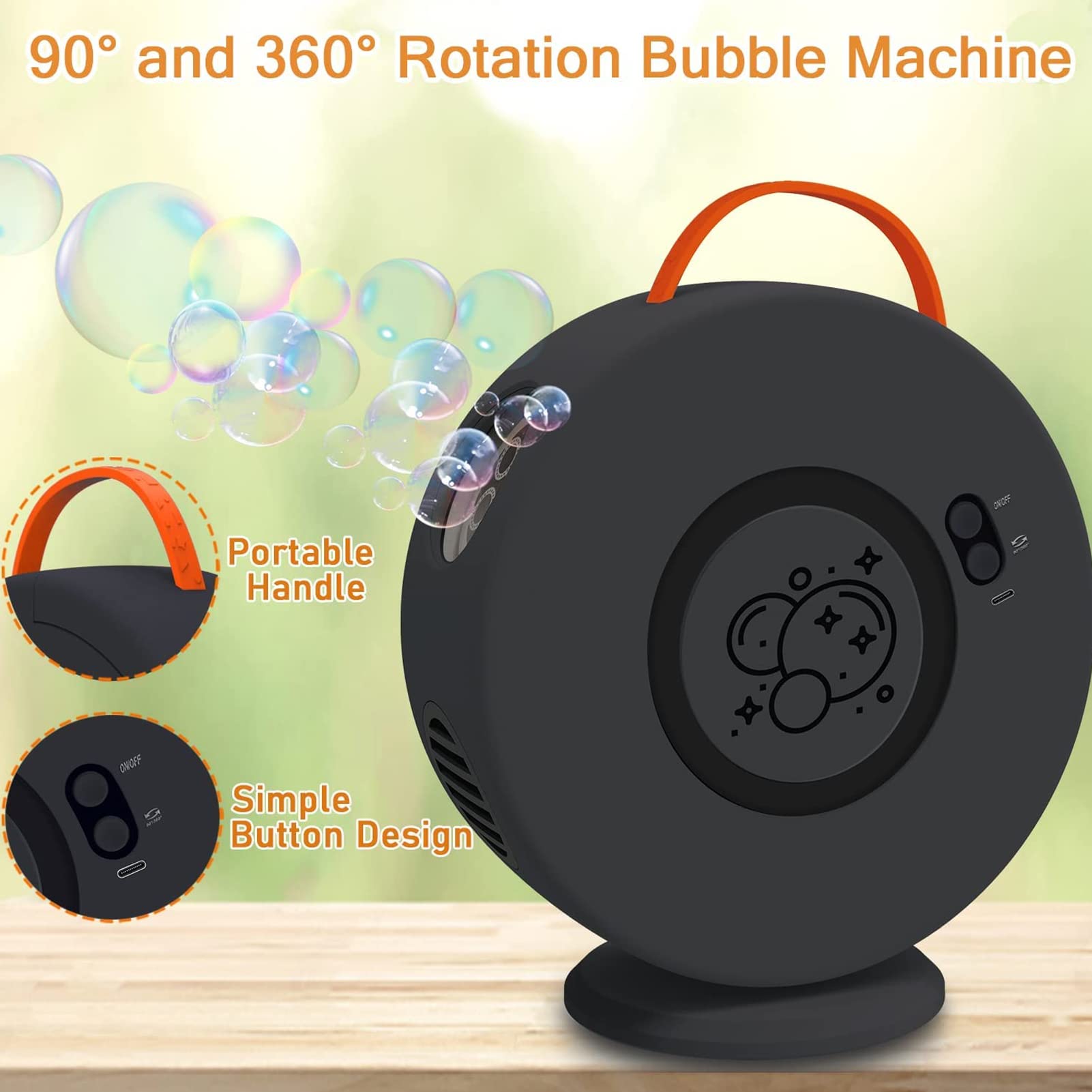 Máquina de Burbujas, Soplador de Burbujas de Rotación Automática Recargable por USB, Fabricante de Burbujas Portátil para Interiores y Exteriores, Bodas, Fiestas de