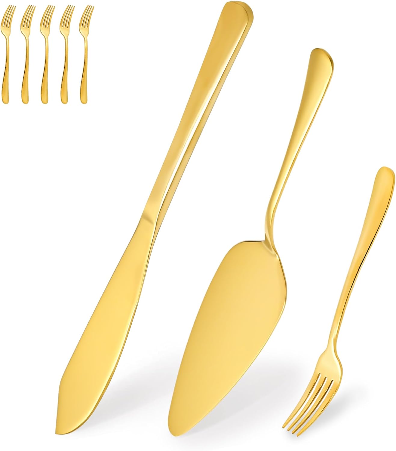 8 Piece Cake Cutting Set for Holiday, Elegant Knife, Pie Server and 6PCS Cake Forks