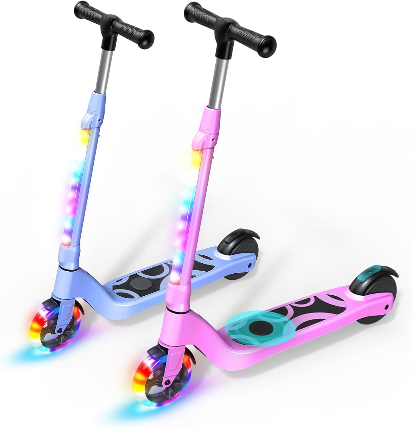 Two Kids Electric Scooter, Scooter for Kids Ages 6-12, 8 Mph Top Speed, Up to 8 Miles Range, 3 Speeds Adjustable, Light-Up, Gifts for Kids & Girls & Boys