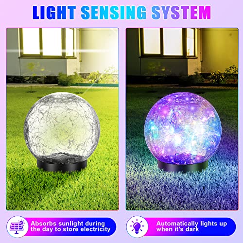 Image of Tuanse 4 Pcs Solar Lights Decorative, Cracked Glass Ball Solar Globe Lights, LED Colored Garden Globes Outdoor for Yard Waterproof Back Yard Landscaping Flower Bed Patio Lawn (Multicolor,4.7 in)