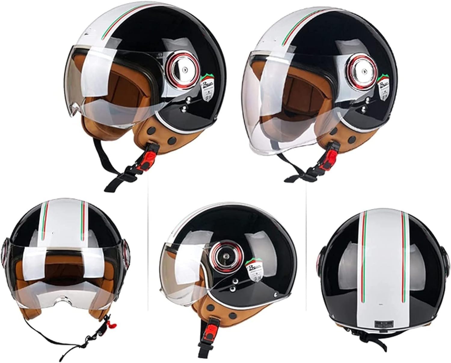 Jet-Helm mit Visier, Retro Pilot-Helm für Brillen-Träger, Roller-Helm für Frauen und Herren im Vintage-Look, Motorrad-Helm, Qualität nach ECE-Norm D,XL59-60CM