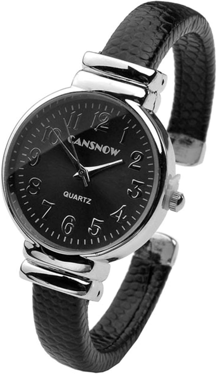 Top Plaza Fashion Women's Bangle Cuff Bracelet Analog Watch - Black