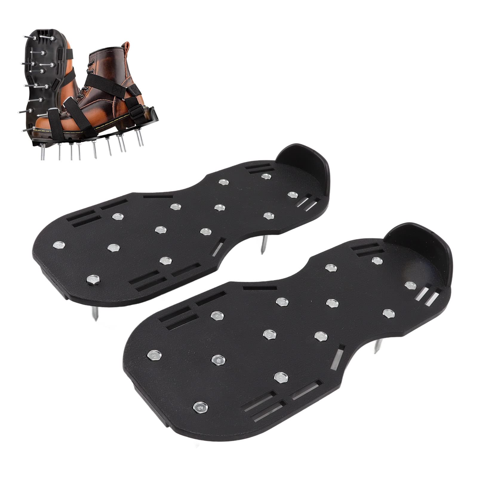 flexman Lawn Aerator Shoes, 11.6 X 5.1in Foldable Soil Aeration Scarifier Adjustable Shoulder Straps Portable Garden Spike Shoes for Yard Patio Lawn Garden