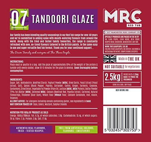 MRC Tandoori Glaze 2.5kg  Tandoori Paste Marinade Ideal for Masala & BBQs  Meat Seasoning Suitable for Chicken, Pork & Beef