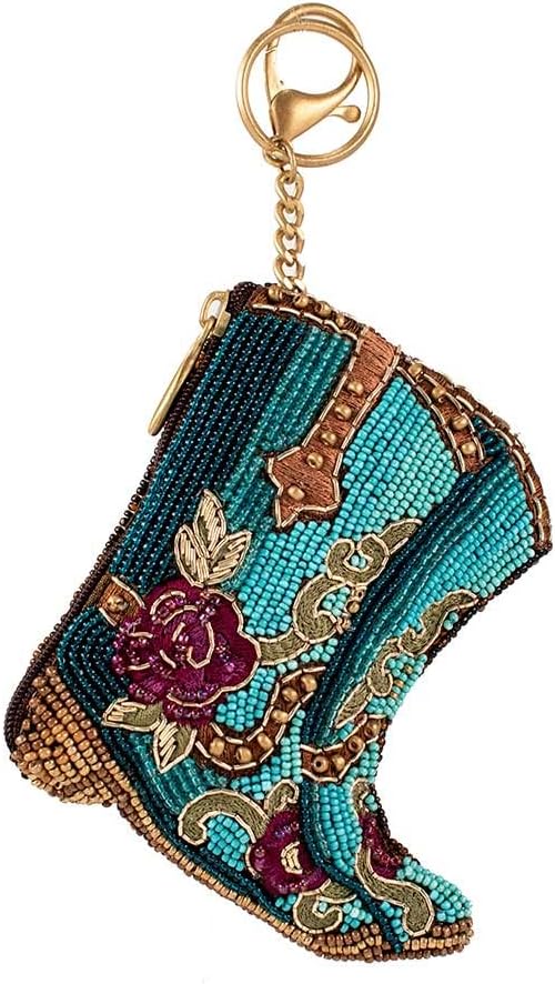 Mary Frances Kickin' Around Beaded Coin Purse Keychain Accessory Mini Bag Charm with Zipper Closure and Key Ring, Multicolor
