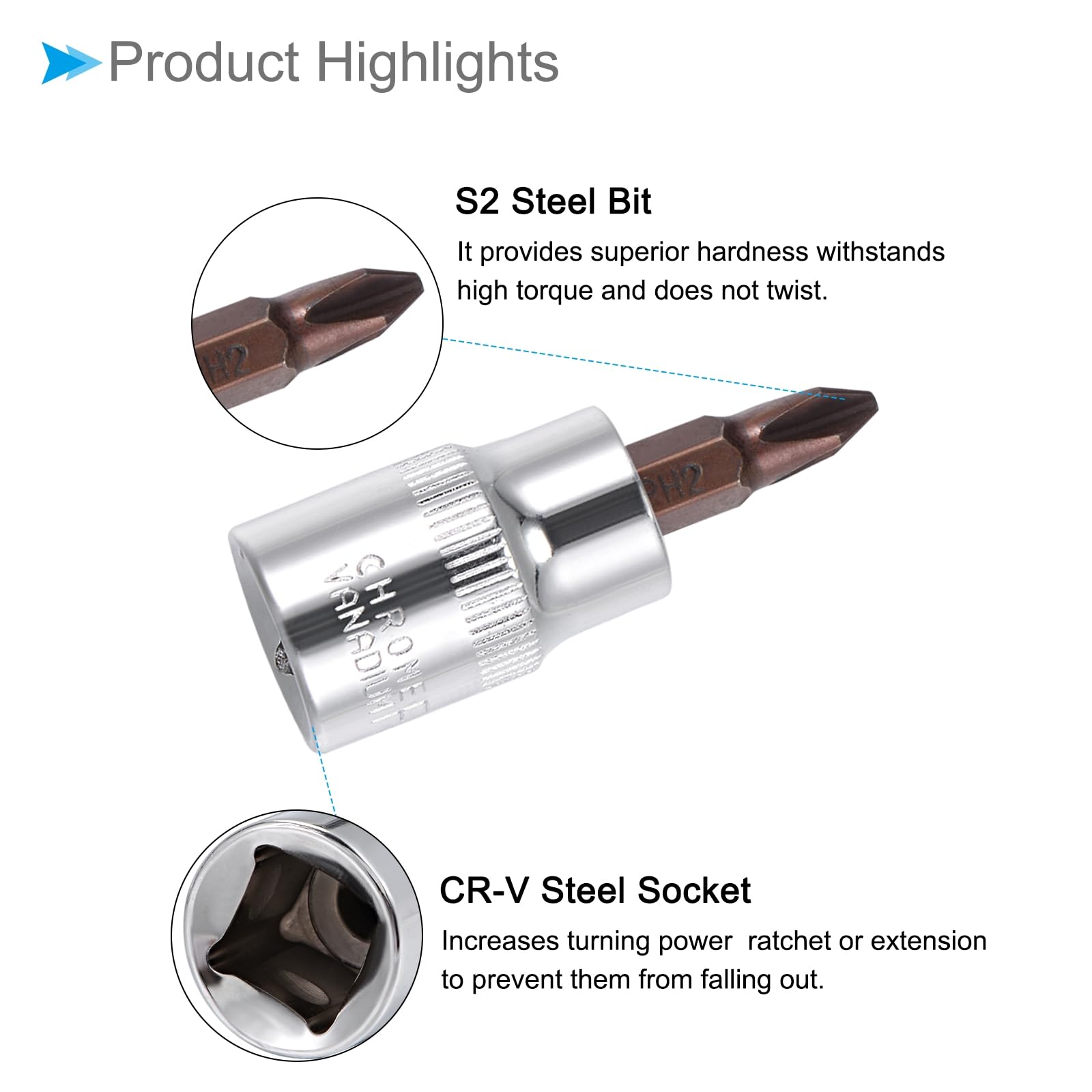 PH3 Phillips Bit Socket Set - 3/8" Drive 1.89" Long S2 Alloy Steel Sockets (2-Piece Pack)