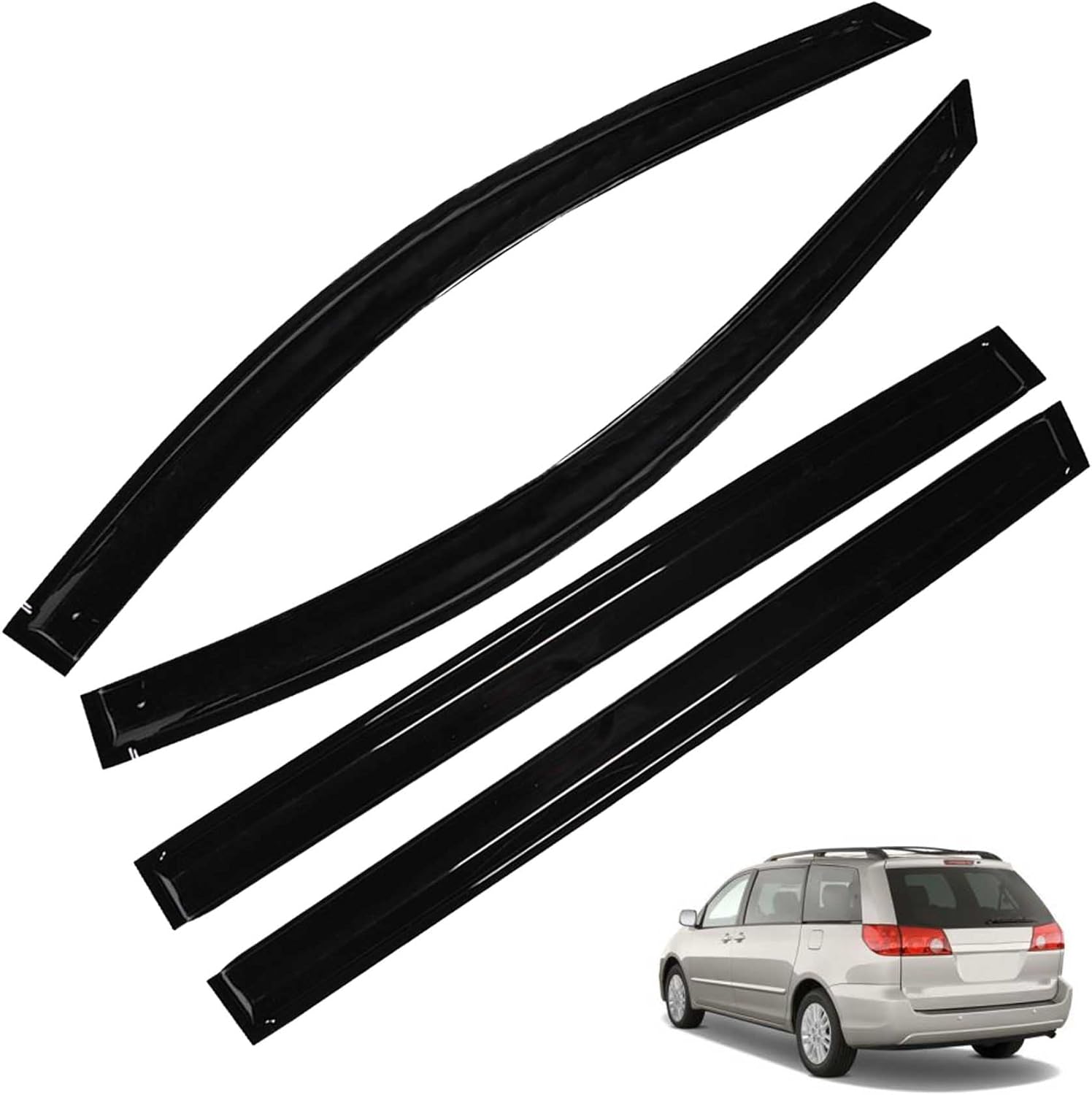 4-Pack Window Visors Vent Shade Sun Rain Guard Deflector Slim Style Replacement for 2004-2009 Sienna