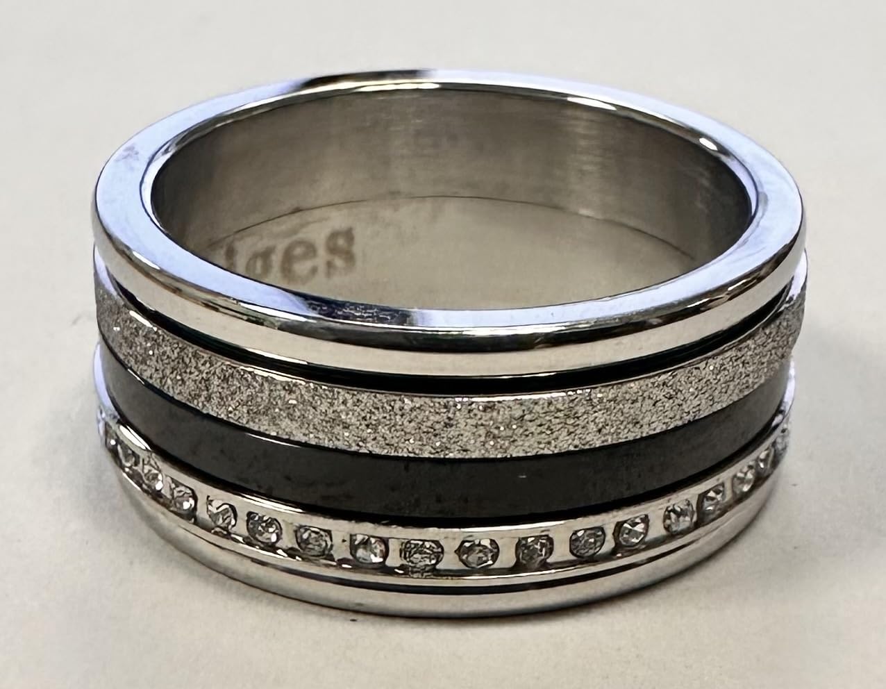 Quiges - Set di anelli impilabili in acciaio INOX con 3 anelli interni e 1 anello base e Acciaio inossidabile, 12,5, colore: Argento, cod. SRS018S17