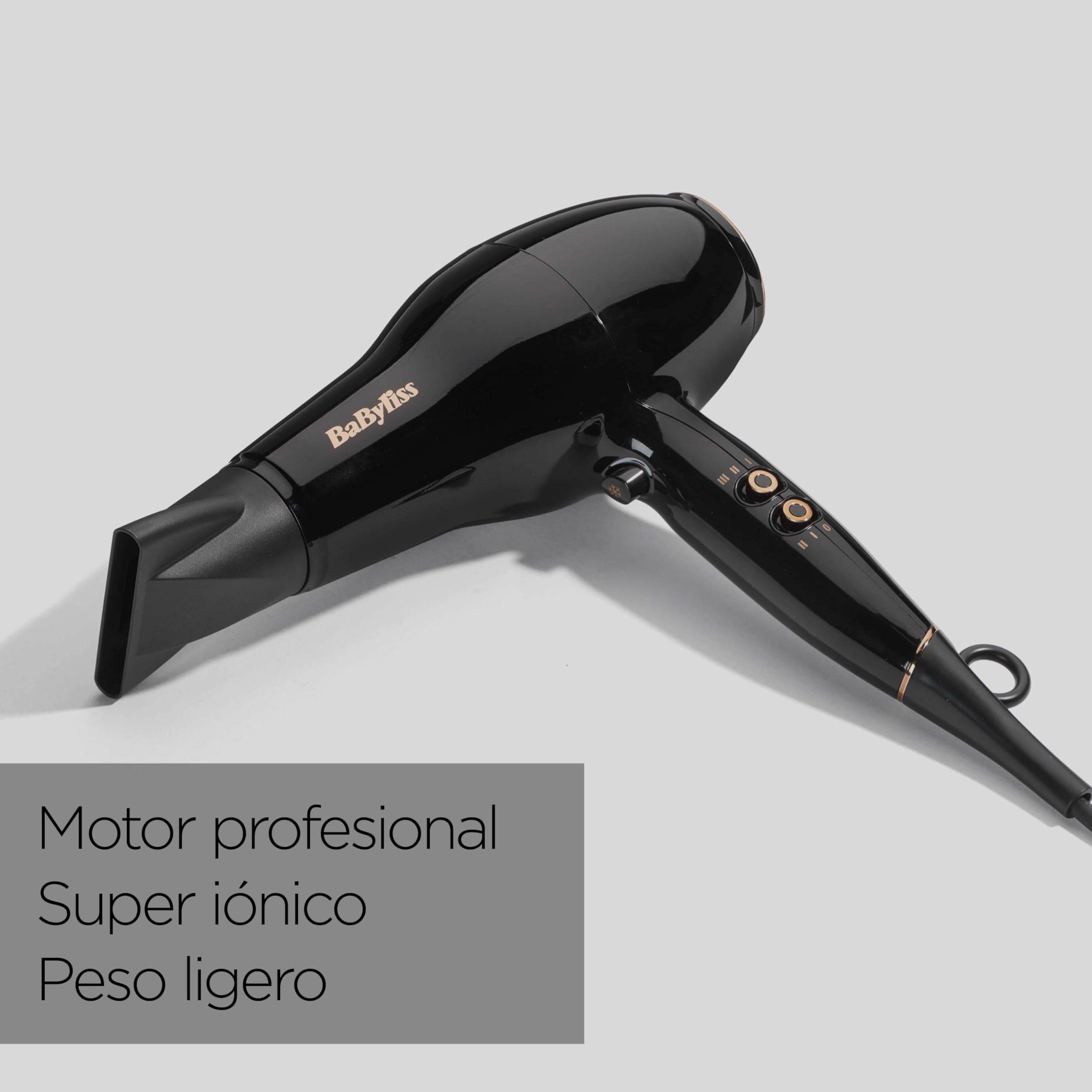 BaByliss Secador de Pelo Pro Power – Secador profesional de 2300 W, Motor AC de salón, Tecnología iónica antiencrespamiento, 3 ajustes de temperatura y 2 velocidades, Negro, D5245E