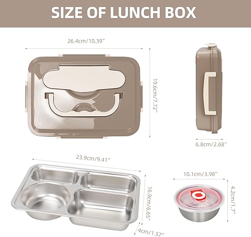 Miniatura 7 de AGNDTXR - Lonchera aislada de acero inoxidable 304, sellada a prueba de fugas, hombres y mujeres adultos son aplicables, cuatro compartimentos,