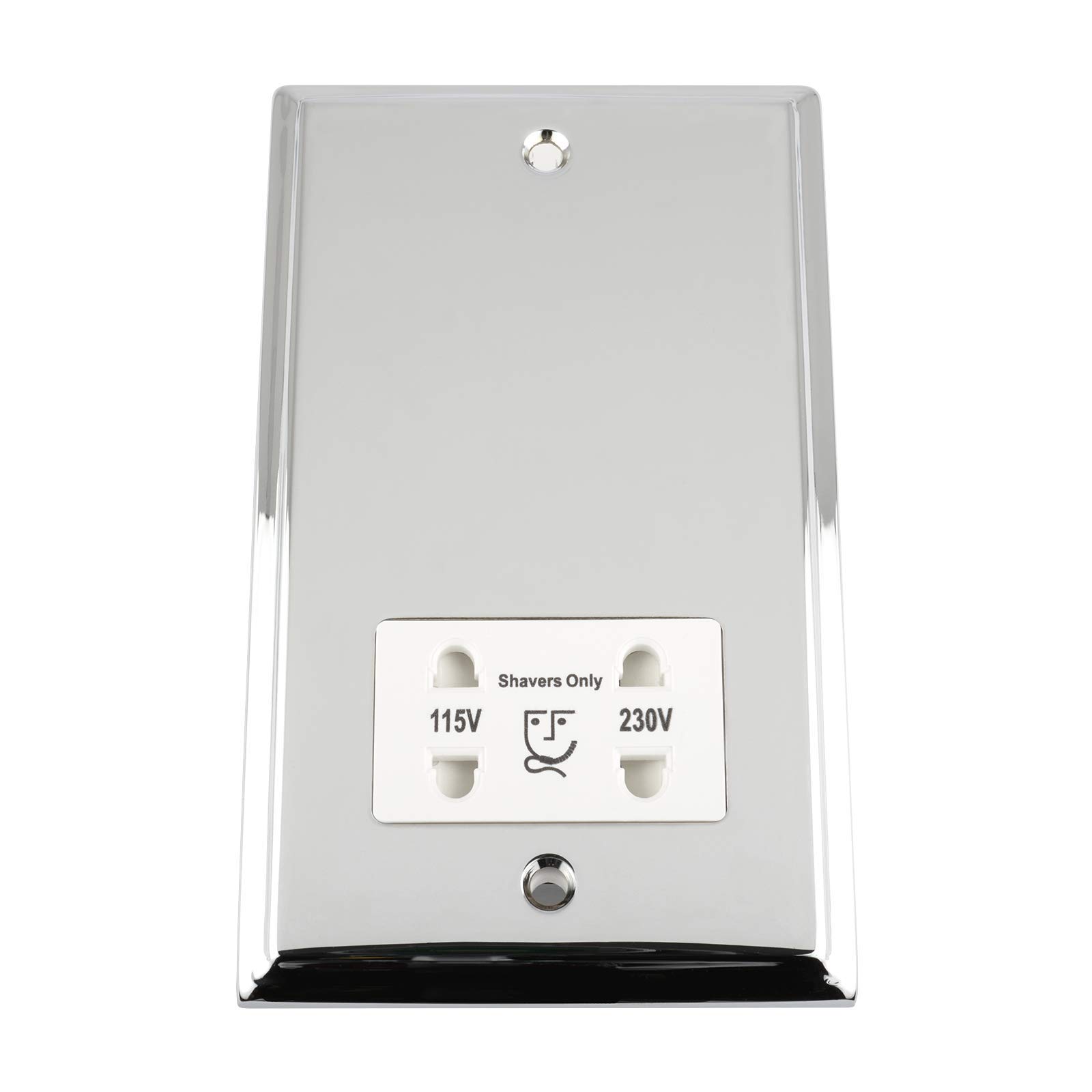 TRIMLINE Polished Chrome Shaver Socket 115V/230V White Double
