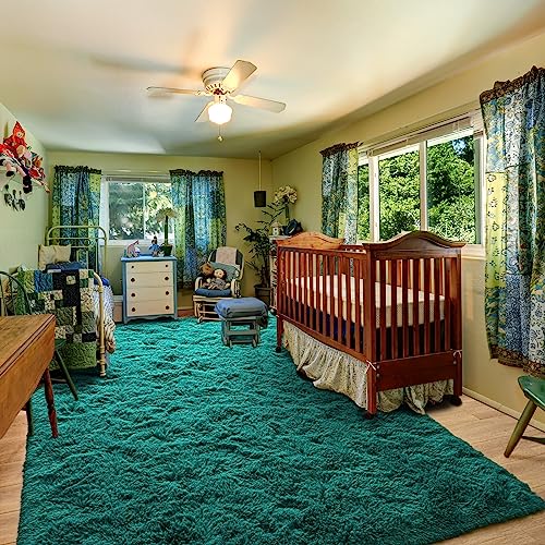 HOMORE Teal Green Rug 6x9 Feet, Large Fluffy Area Rugs for Living Room Modern Shag Rugs for Bedroom, Super Soft and Comfy Teal Carpet, Cute Carpets for Kids Nursery Girls Home
