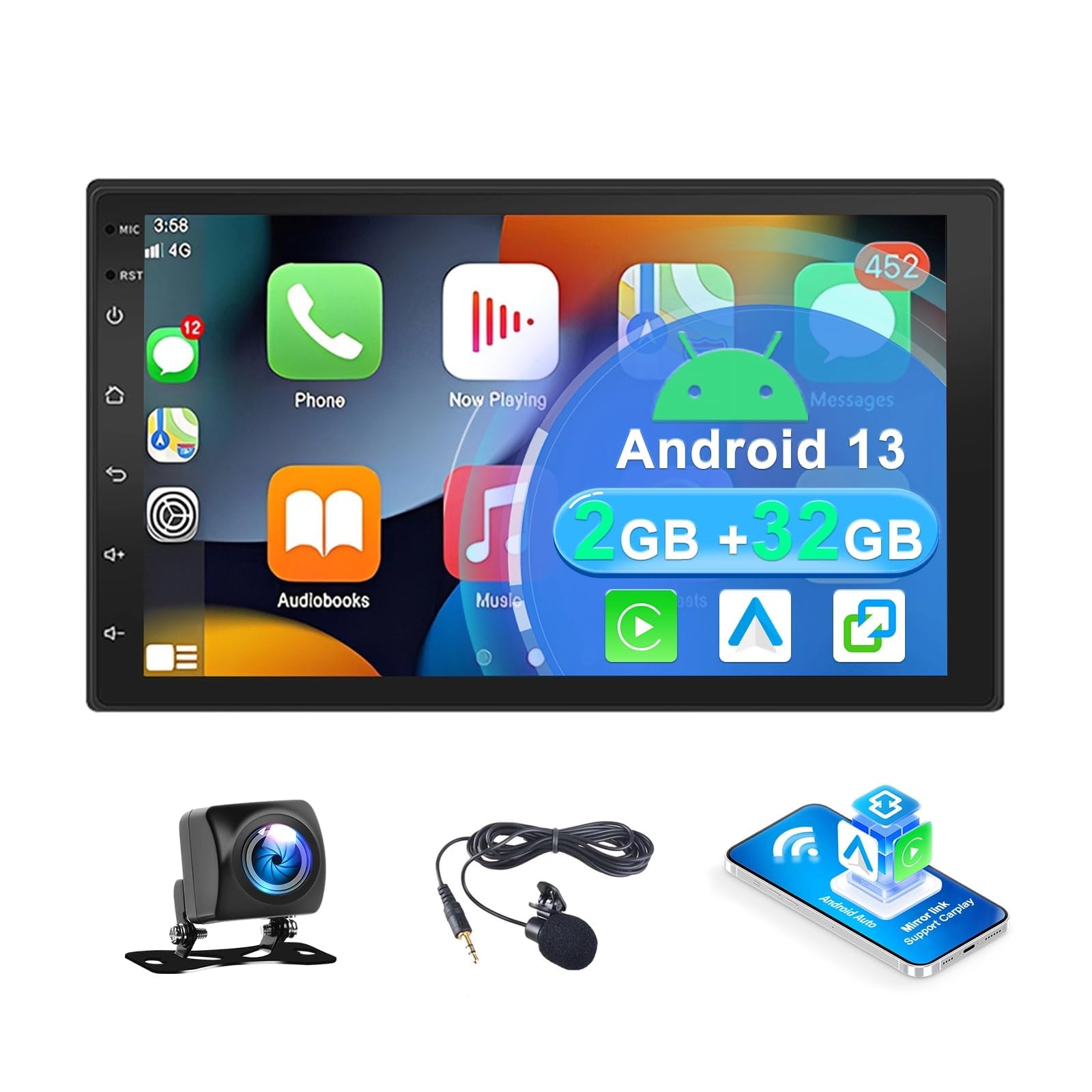 2+32G Android 13 Autoradio Stereo per Nissan Navara D40 con Carplay Android Auto, 7 pollici Touch Screen Radio Lettore Multimediale con navigazione GPS Mirror Link FM RDS SWC Schermo diviso