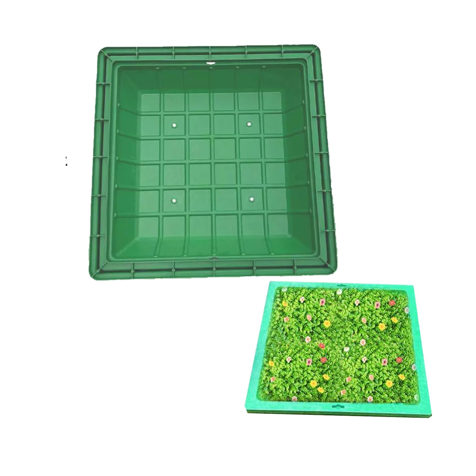 GBRSXYIP Embedded Septic Tank Lid with Pull Hole -SMC Resin Manhole Cover & Frame for Garden Lawn 19.7x19.7in (50x50cm) - Ideal Planting Grass Pot Well Cover