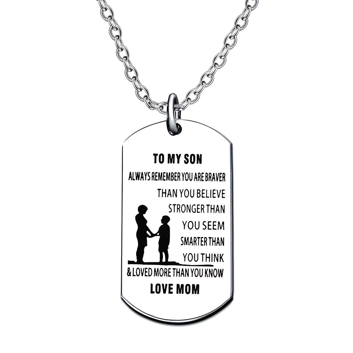 Mother Son Dog Tag Necklace for Men To My Son You are Braver Stronger Smarter than you think Love Mom Stainless Steel