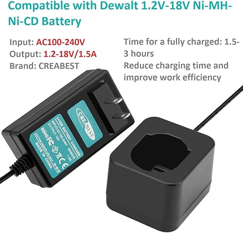 Miniatura 2 de CREABEST Cargador de batería de 1.2V-18V compatible con Dewalt 7.2V 12V 14.4V 18V Ni-MH-Ni-CD Batería DW9062 DW9052 DE9062 DC9096 DW9098 DC9099