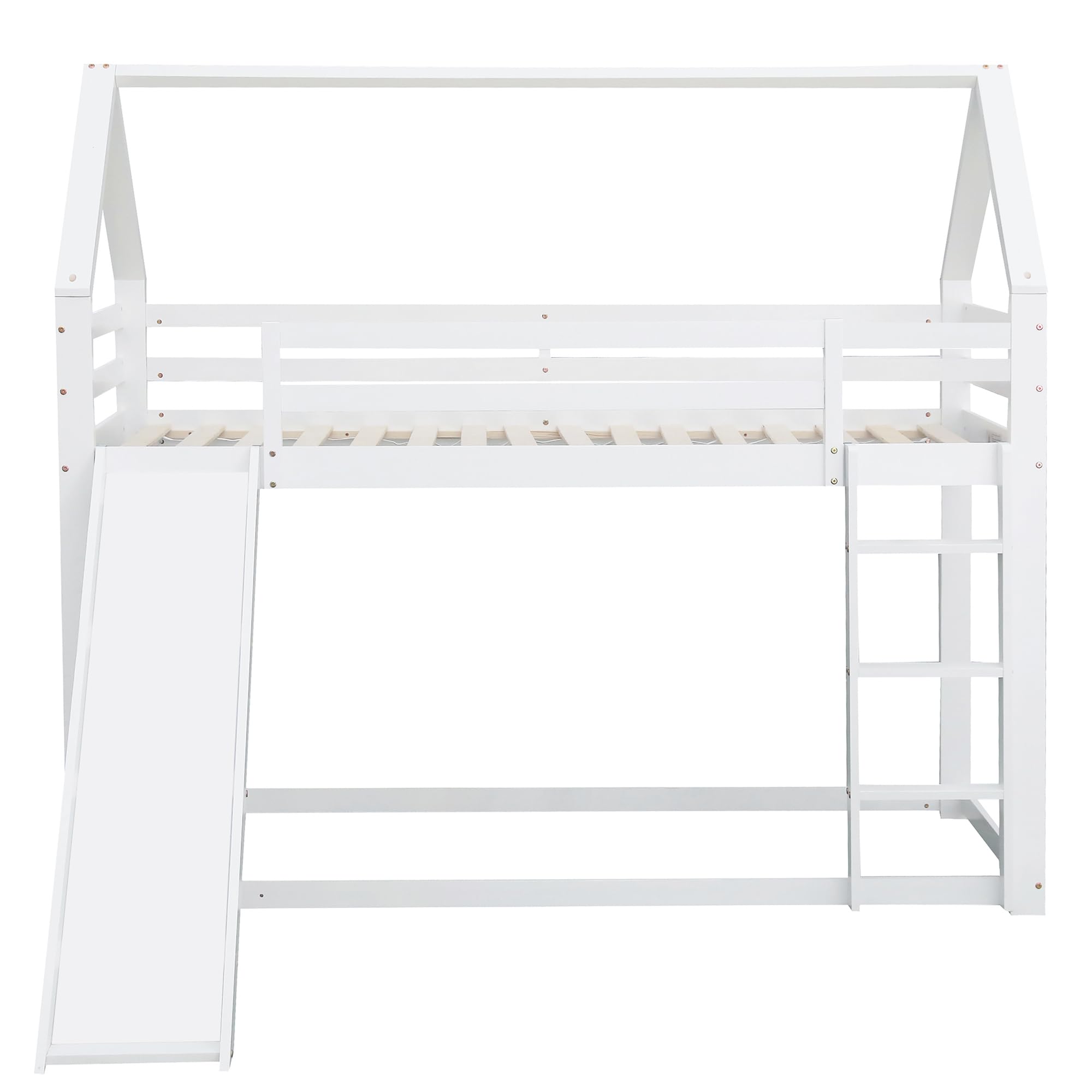 Cama infantil de 90 x 200 cm, litera con 2 camas para dormir, somier, escalera y tobogán, cama de madera de pino, incluye protección anticaída (blanco, 90 x 200 cm)
