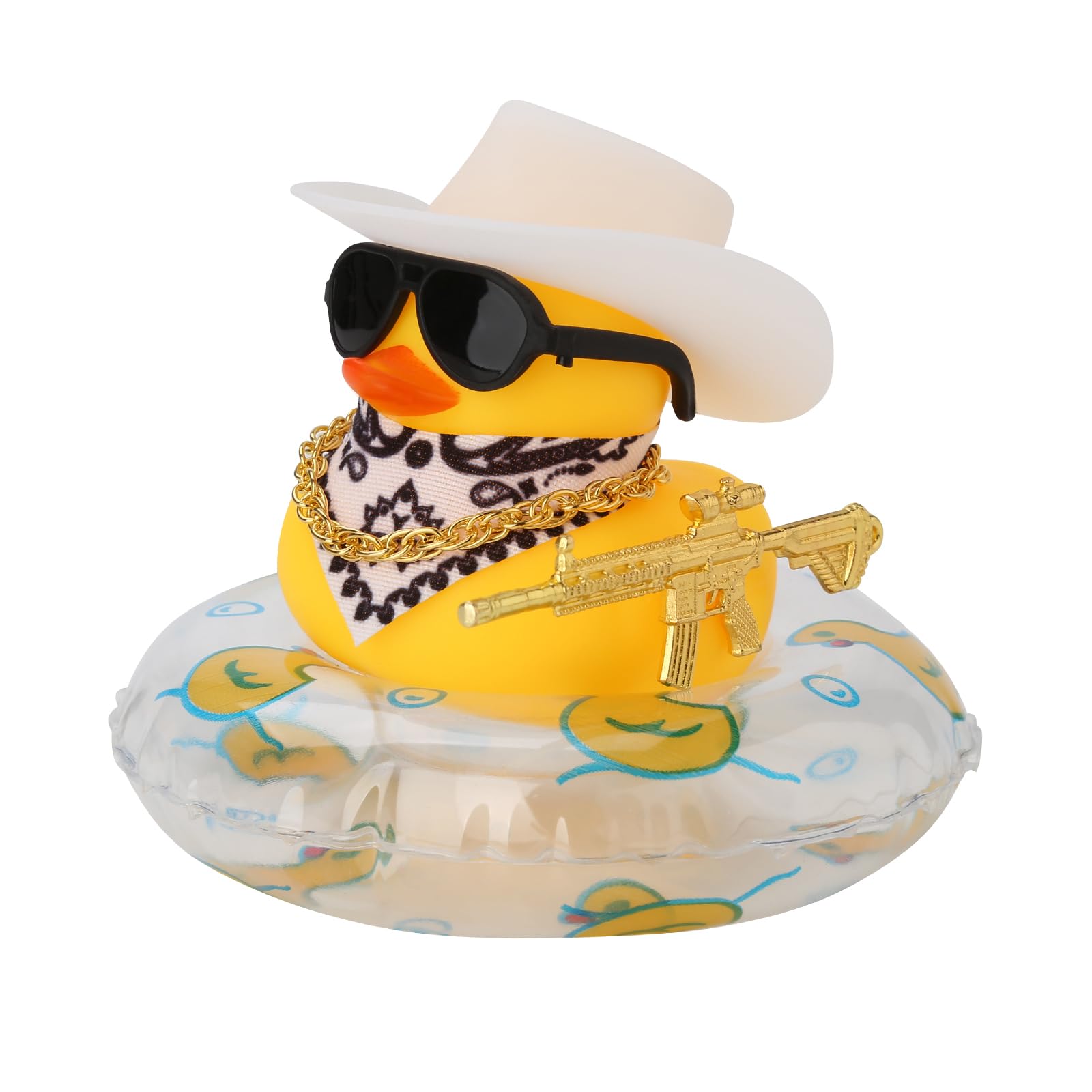 Ducks for Cars - Rubber Duck for Dashboard of Car, Yellow Duck Car Dashboard Decorations, Squeak Ducks Car Ornaments Car Décor Accessories with Hat Swim Ring Necklace Sunglasses for Decor Home