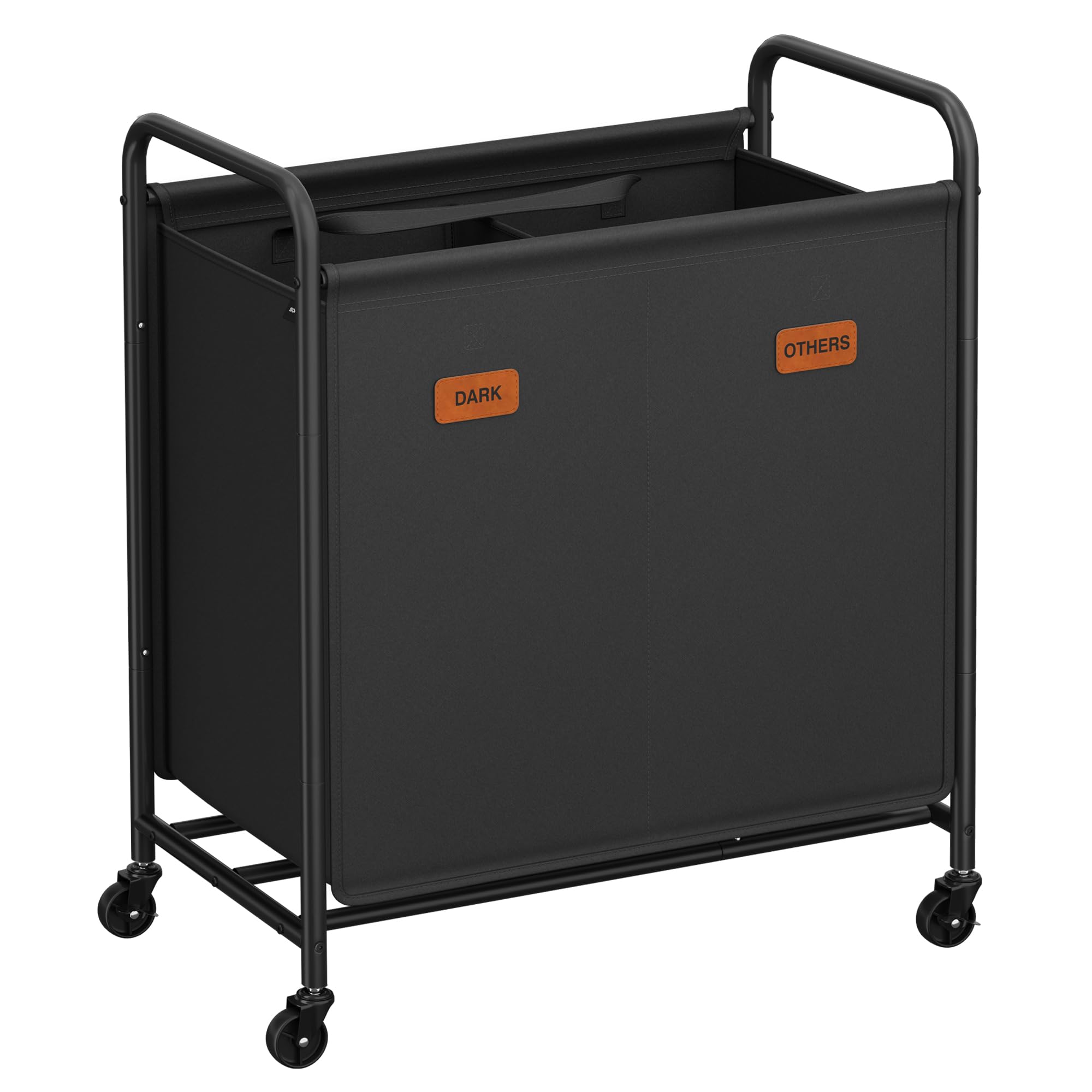 SONGMICS 2-Section Laundry Sorter, Laundry Hamper with Wheels, Rolling Clothes Hamper Cart with Large Capacity and Removable Bags, for Laundry Room, B