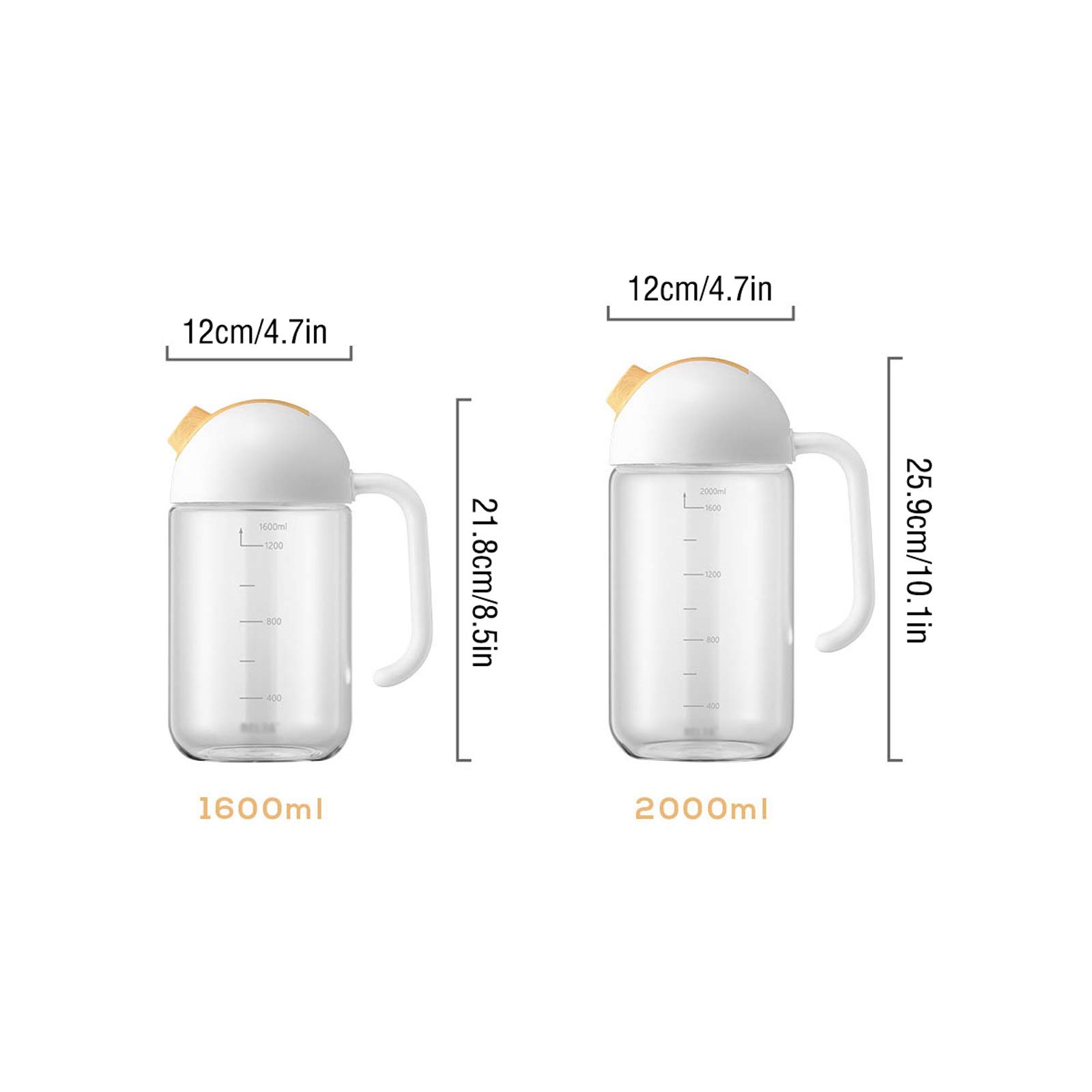 Pichet Le pichet de Verre de Grande capacité avec Couvercle Peut automatiquement Ouvrir et Fermer Le taitle à Froid en Verre avec Une échelle de précision (1,6L / 2L) Pichets (Size : 1.6L)