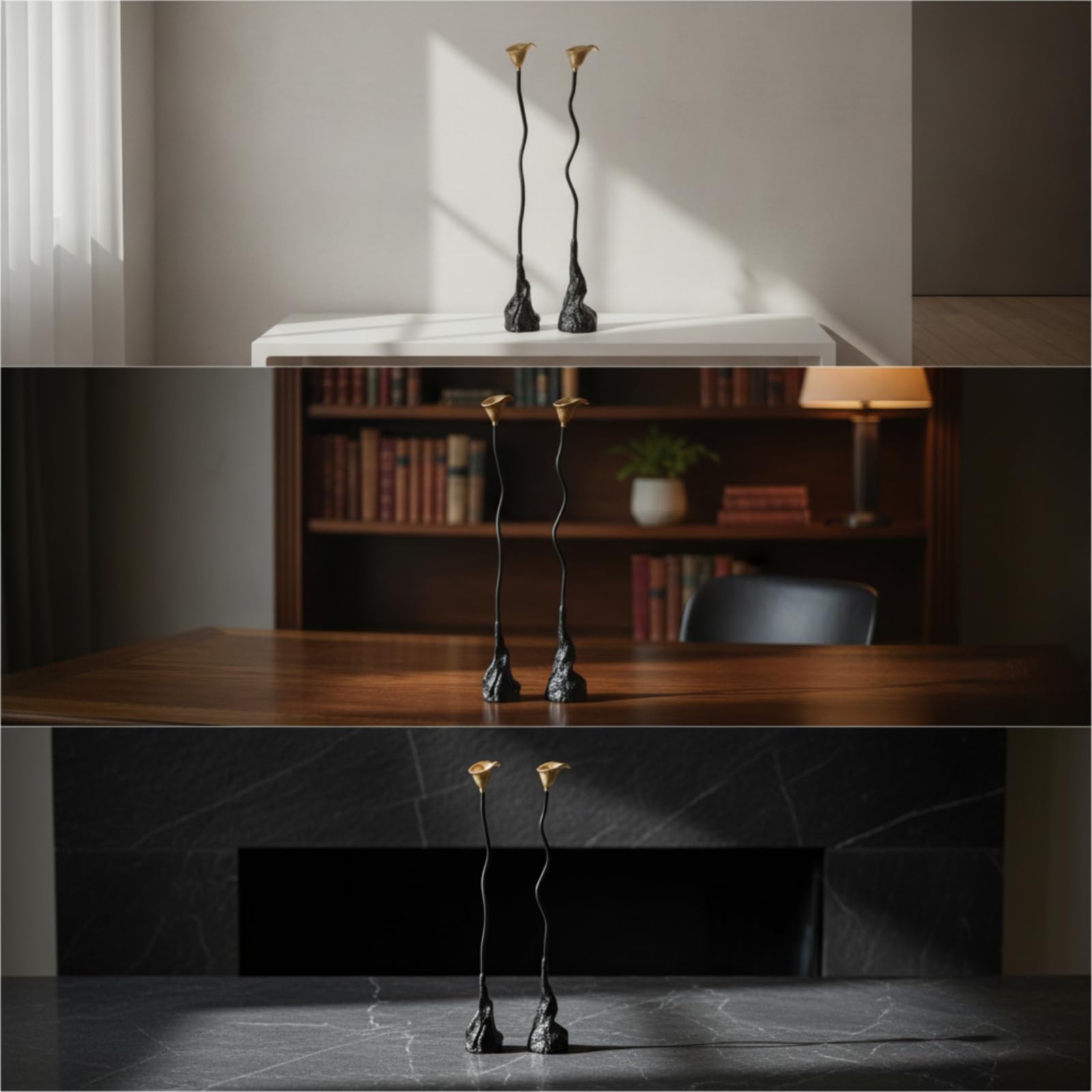 rockible 2 Pièces Chandelier avec Tige Ondulée Design Bougeoir sur Tige Décoration pour Bureau