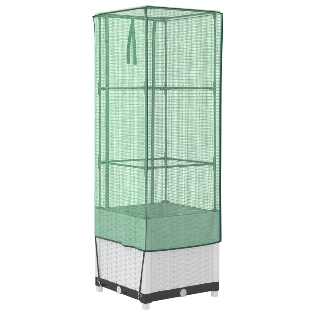 Letto Rialzato con Copertura Serra Effetto Rattan 40x40x139 cm per Coltivazione di Piante, Fiori, Erbe aromatiche in Giardino, Balcone o Terrazzo con Supporto in Ferro
