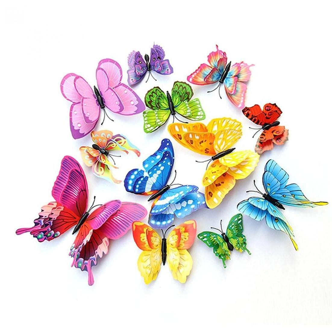 Pinicecore Mixed 12Pcs Butterflies Fridge Magnets Wall Home Decor Multicolor Double Layer Sticker For Decoration On The Living Room