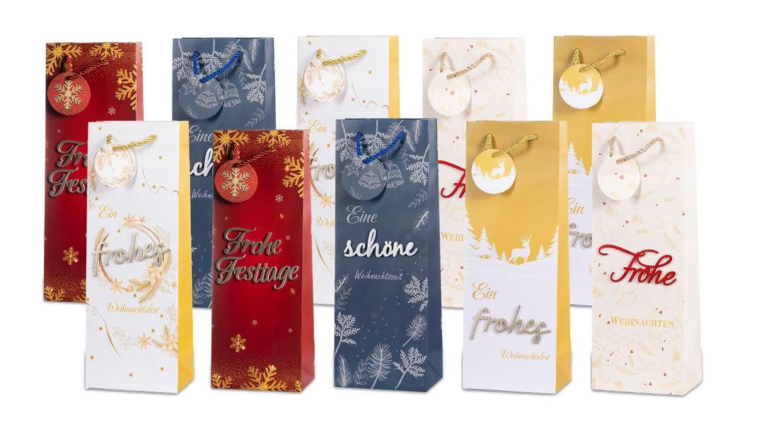 Laro Premium Line Weinflaschentüten Geschenktüten Weihnachten/3d-Schriftzug 10/20/40/100stk Größe: H36x B13x T8,5x cm Flaschentüte, Anzahl:100, Muster Tüten:Weihnachten 3d Schriftzug