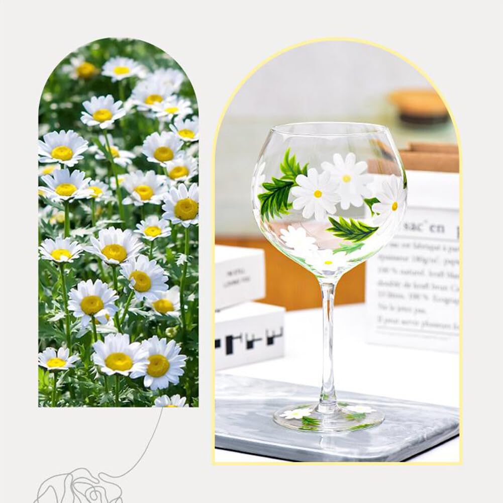 Amazon.com | SKINFORD 2PCS Hand Painted Wine Glass White Daisy Flower  Stemmed Wine Glasses Flower Colored Wine Glasses Wine Cocktails Novelty  Gift for Birthdays Weddings Rustic Country Farmhouse: Wine Glasses