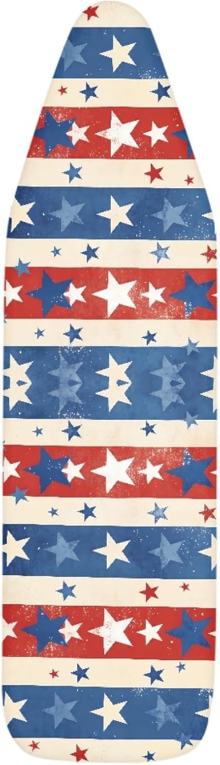 4th of July Ironing Board Cover, 16"x55" Standard Ironing Board Cover with Elastic Edge and Hook and Loop Fasteners, Scorch & Stain Resistant, Polyester Home Ironing Board Covers, Glowing Stars