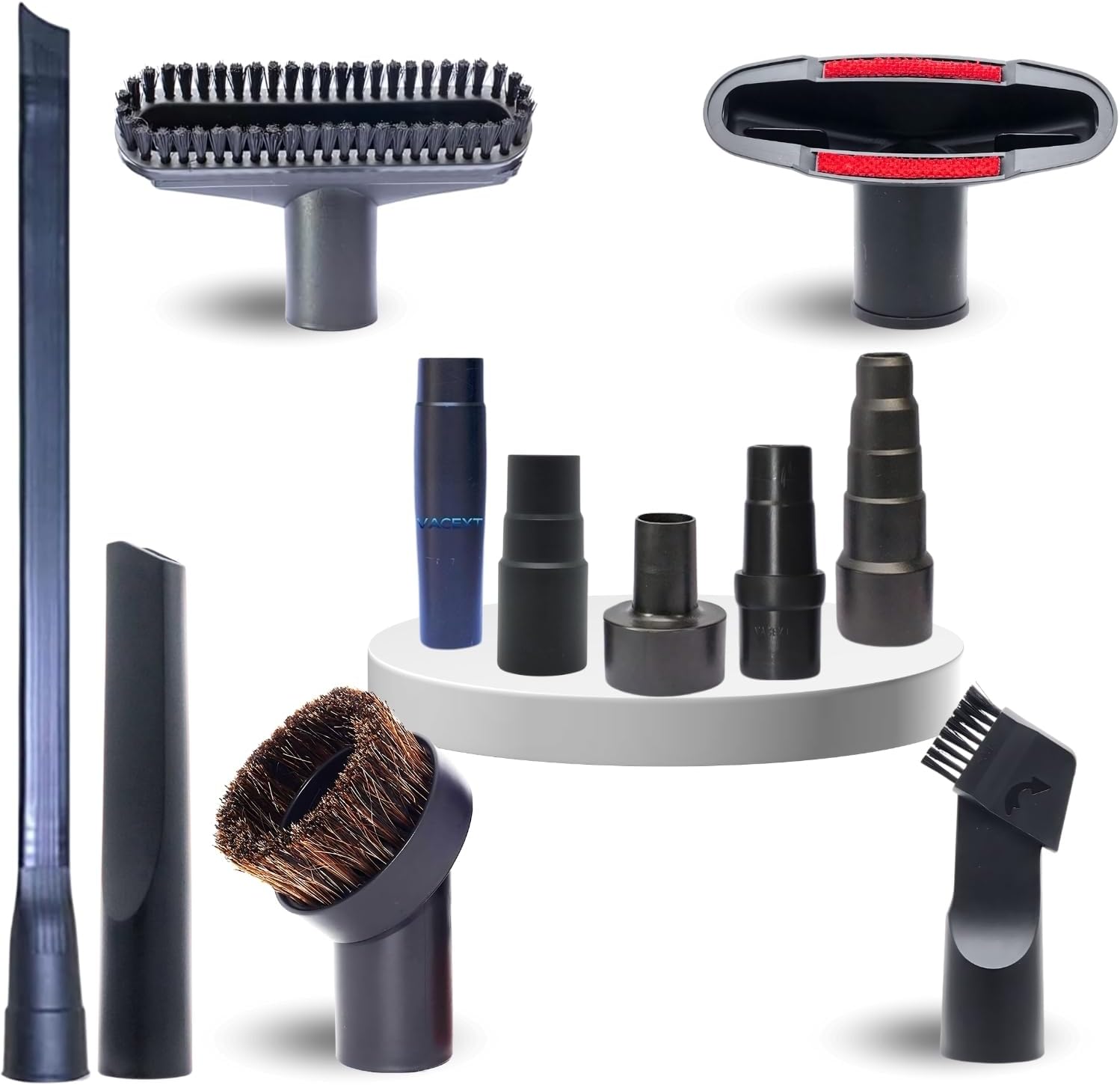 VACEXT Replacement Vacuum Attachments Plus Universal Adapter Kit Compatible with Most Vacuums - Holdhouse Cleaning Tool Accessories with Round Horse Hair Dust Brush & Flexible Crevice Tool