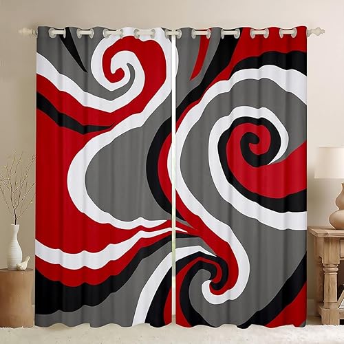 Miniatura 13 de Cortinas cuadradas grises, negras, rojas, blancas, con cuadrícula geométrica para niños, niñas, adolescentes, cortinas de tratamiento de ventanas