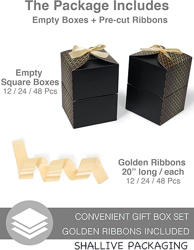 Miniatura 5 de Shallive 24 cajas negras pequeñas de 6 x 6 x 4 pulgadas, cajas de regalo pequeñas con tapas y cinta, caja de regalo para padrinos de boda, caja